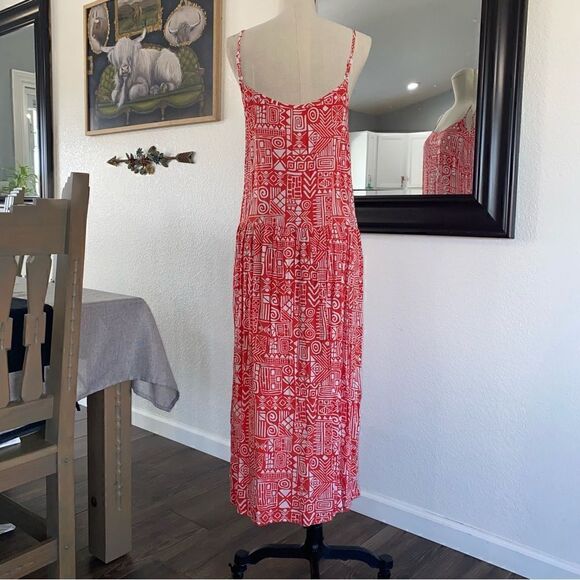 Womens Printed Scoop Neck Sleeveless Spaghetti Strap Midi Maxi Dress Orange Sz M - Picture 5 of 10